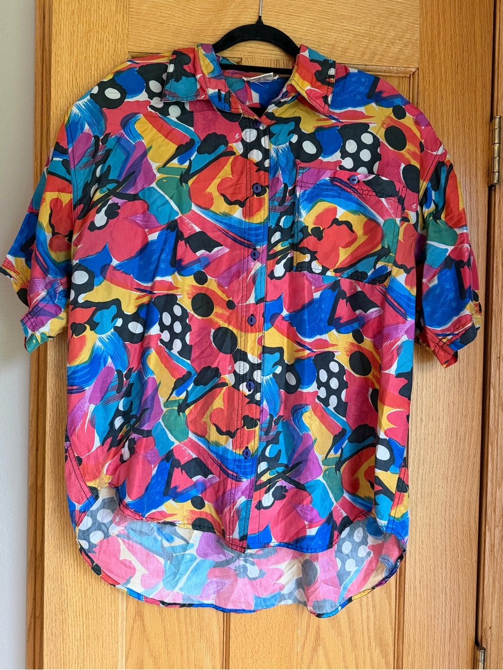 Vintage Karnold Silk Button Up Shirt Large Bold Abstract 80s 90s Colorblock